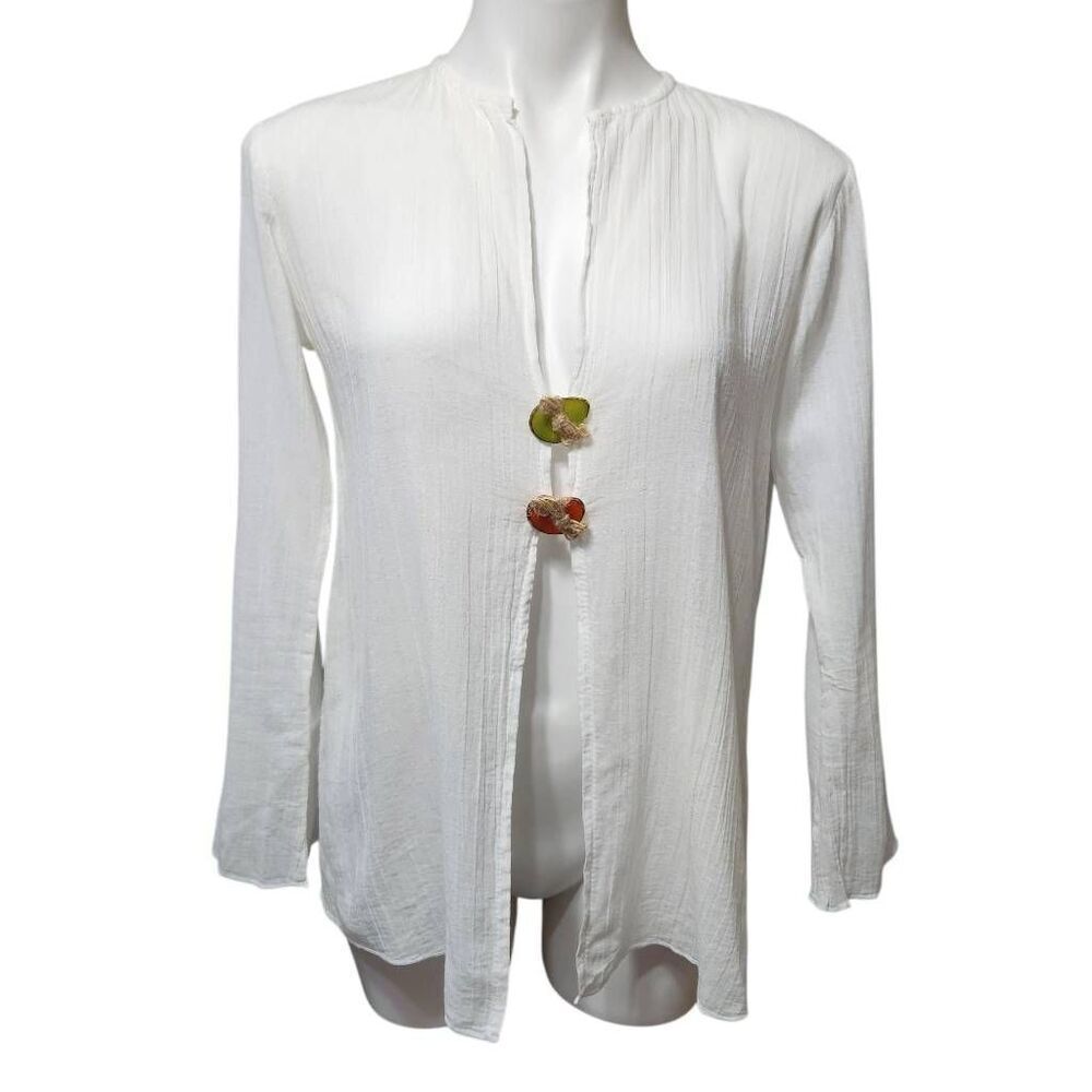 Vintage Eloge for Erica Flores white open front button cover up small artisan 70